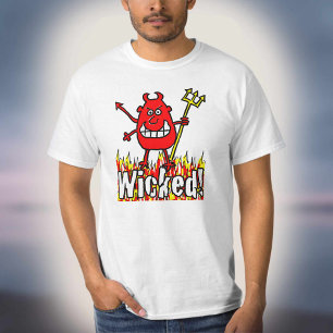 Boosaardige Duivel met Vlammen Ontwerp T-shirt