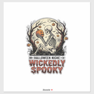 Boosaardige skelet Halloween vintage gravure ontwe Sticker