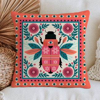 Boosaardkever Insecten Folk Art Cottagecore Bloems Kussen