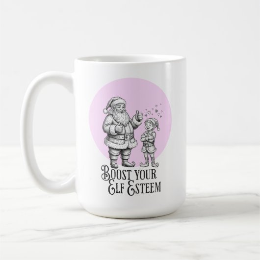 Boost your elf esteem funny santa elf pun mug (Gauche)