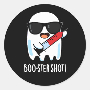 Booster Shot Grappige Ghost Vaccin Pun Dark BG Ronde Sticker