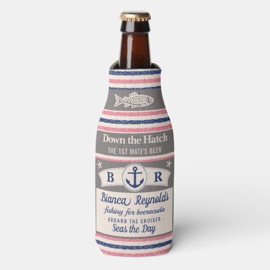 Boot 1e Mate nautische zeiler gestreept schattig b Flesjeskoeler (Fles Voorkant)