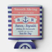 Boot 1e stuurman nautische zeeman gestreepte koraa blikjeskoeler (Achterkant)