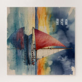 Boot aquarel op zee verf druipen legpuzzel (Horizontaal)