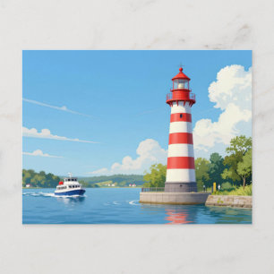 Boot bij een vuurtoren briefkaart