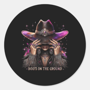 Boot Cowboylaarzen op de grond Western Cowgirl Li Ronde Sticker