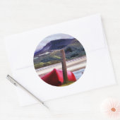 BOOT- EN MOUNTAINENLANDSCHAP RONDE STICKER (Envelop)