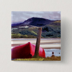 BOOT- EN MOUNTAINENLANDSCHAP VIERKANTE BUTTON 5,1 CM