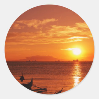 Boot en zonsondergang ronde sticker