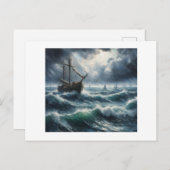 Boot in Stormy Zee, Briefkaart (Voorkant / Achterkant)