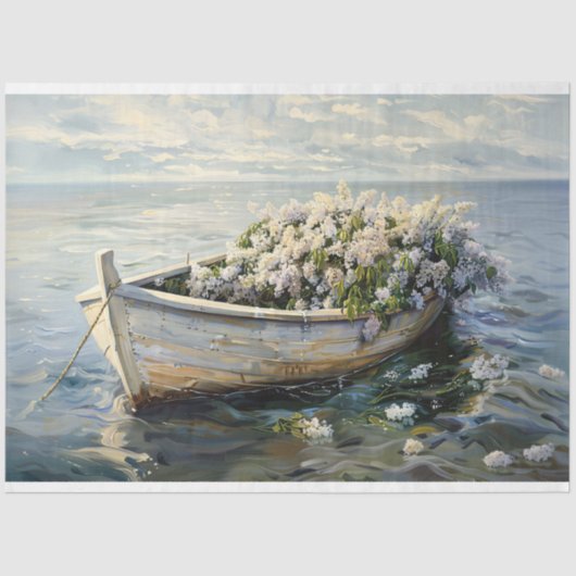 Boot met Bord Lila Bloemen Decoupage Tissuepapier (Voorkant)