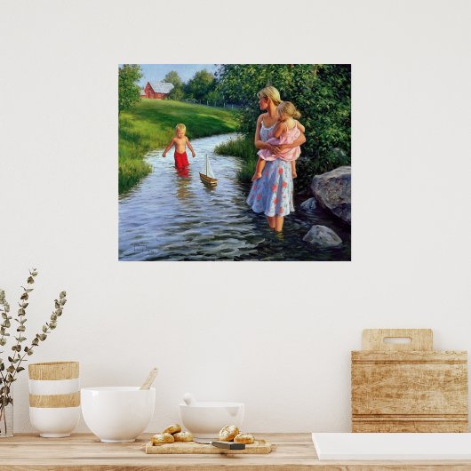 boot op een rivierkunstwerk poster (Keuken)