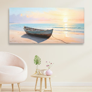 Boot op een rustige kust Elegante Kustlijn Strand Canvas Afdruk