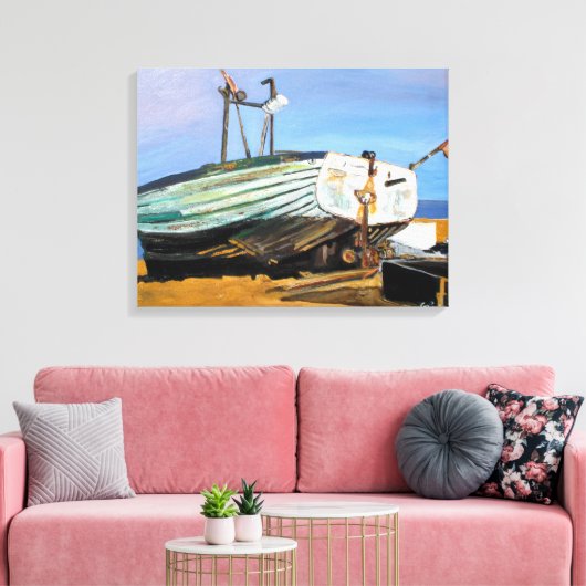 Boot op het strand canvas afdruk (Insitu (Woonkamer))
