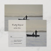 Boot & Paar Silhouette Lake Wedding RSVP Kaarten (Voorkant / Achterkant)