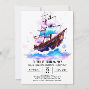 Boot Waterverf Fun Pirate Verjaardag Kaart