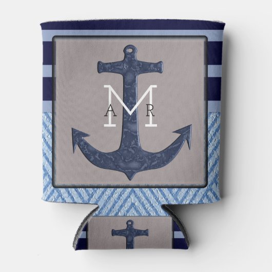 Bootanker en strepen, nautisch ontwerp blikjeskoeler (Voorkant)