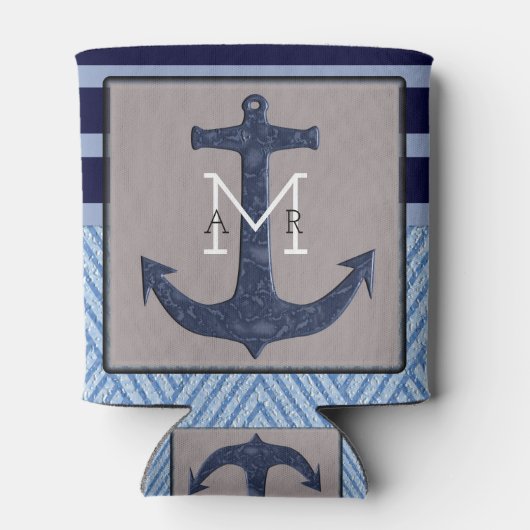 Bootanker en strepen, nautisch ontwerp blikjeskoeler (Achterkant)