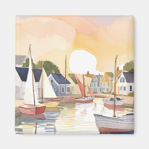 Bootbaai   Kust oceaan aquarelschilderij Magneet