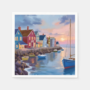 Bootdag   Kustbaai Oceaan Aquarelschilderij Servet