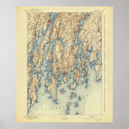 Boothbay Harbour Maine  Map 1893 Poster (Voorkant)