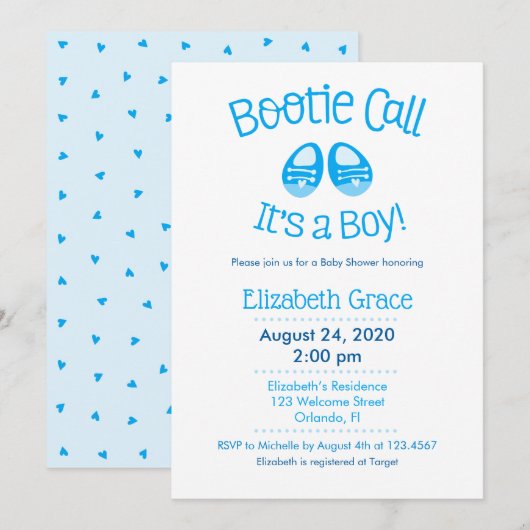 Bootie Call Blue Baby Boy Shower Invitation (Devant / Derrière)