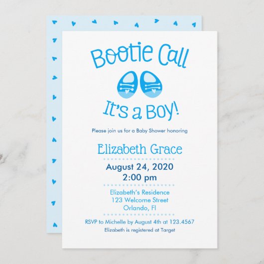 Bootie Call Blue Baby Boy Shower Uitnodiging (Voorkant / Achterkant)
