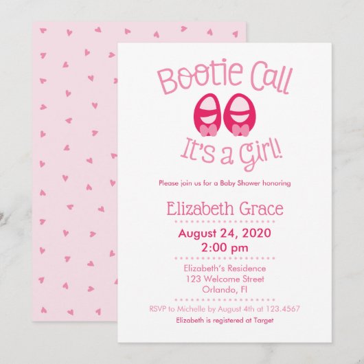 Bootie Call Pink Baby Girl Shower Invitation (Devant / Derrière)