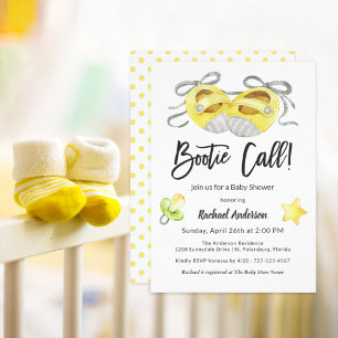 Bootie Call Whimsical Yellow Baby shower Kaart
