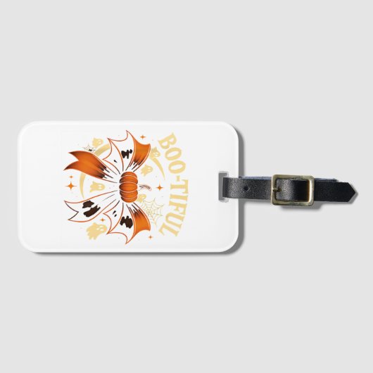 Bootiful Funny Halloween Coquette Bow Pumpkin Bagagelabel (Voorkant (horizontaal))
