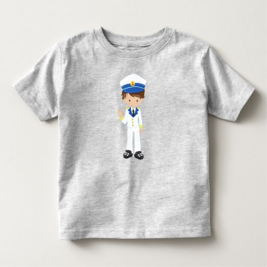 Bootkapitein, schipper, bruin haar, leuke jongen kinder shirts (Voorkant)
