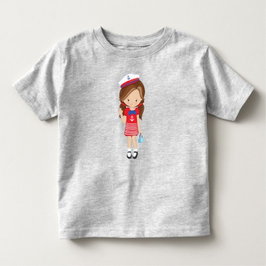 Bootkapitein, schipper, bruin haar, schattig meisj kinder shirts (Voorkant)