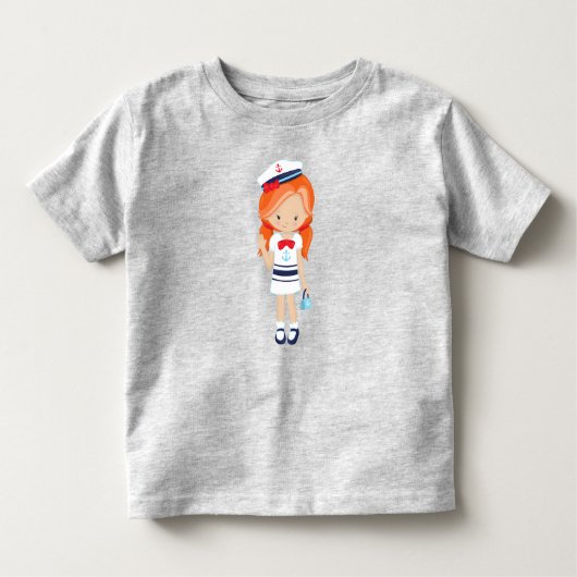 Bootkapitein, schipper, leuk meisje, oranje haar kinder shirts (Voorkant)