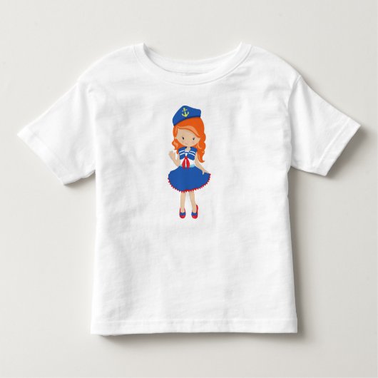 Bootkapitein, schipper, oranje haar, schattig meis kinder shirts (Voorkant)
