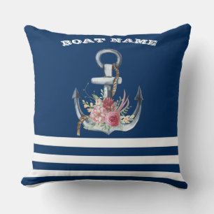 Bootnaam, Anker Bloemen Marineblauw Gestreept Kussen