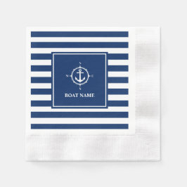 Bootnaam Kompas Anker Blue Stripes Cocktail Servet