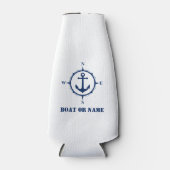 Bootnaam nautisch kompas anker marine op wit flesjeskoeler (Voorkant)