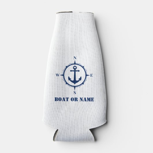 Bootnaam nautisch kompas anker marine op wit flesjeskoeler (Voorkant)