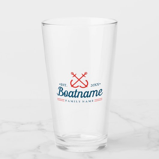 Bootnaam Navy Blue Gepersonaliseerd Modern Glas (Voorkant)