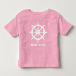 Bootnaam of Jouw naam Ship Helm Wheel Roze Wit Kinder Shirts