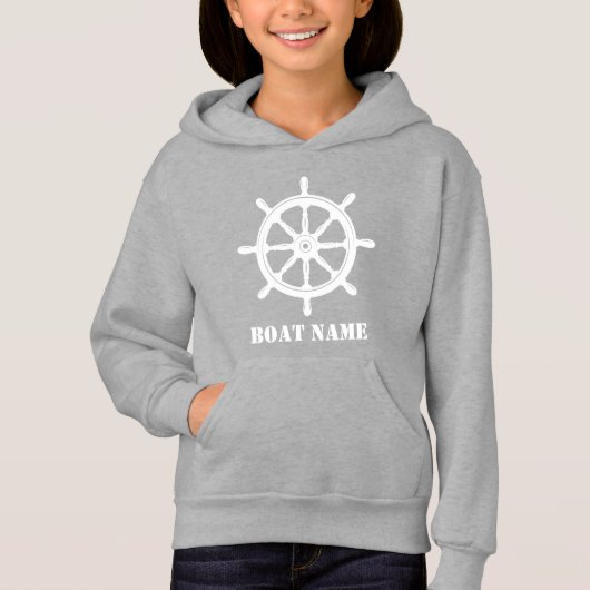 Bootnaam of Jouw naam Ship Helm Wheel Wit Grijs (Voorkant)