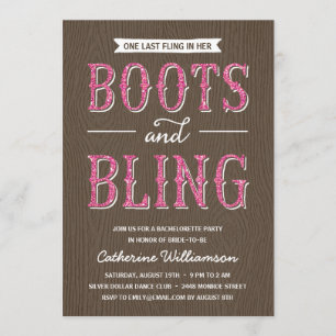 Boots and Bling Glitter-Kijk Bachelorette Party Kaart
