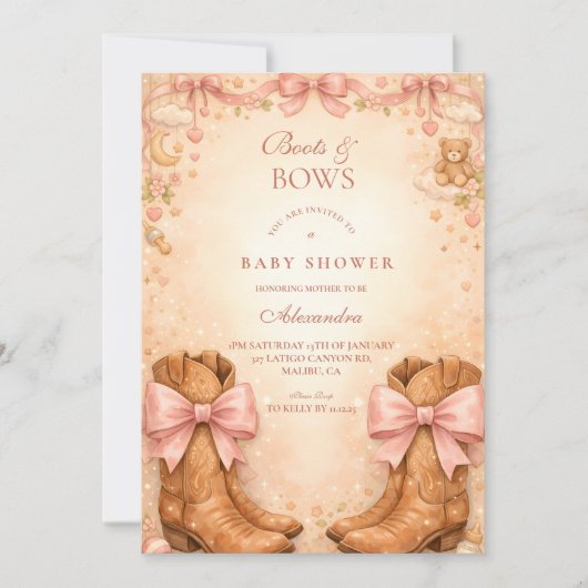 Boots And Bows Baby Shower Kaart (Voorkant)