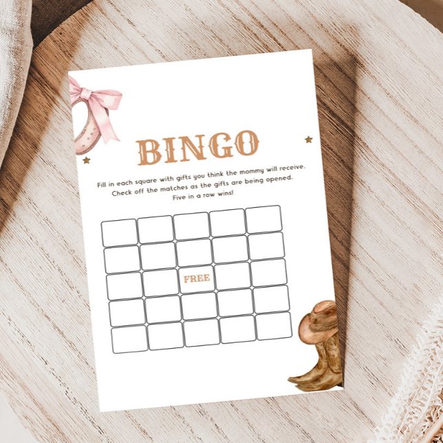 Boots and Bows Gender Reveal Bingo Game (Western Boots and Bows Game)