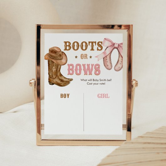 Boots and Bows Gender Reveal Sign Poster