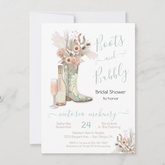 Boots and Bubble Western Cowgirl Vrijgezellenfeest Kaart (Voorkant)