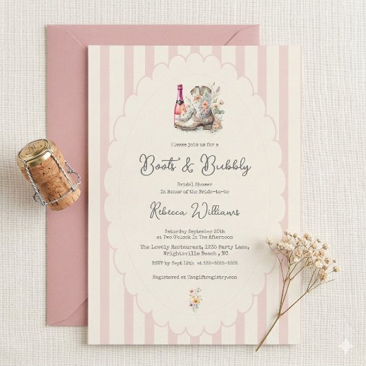 Boots and Bubbles Country Chic Bruiloftsfeest Kaart