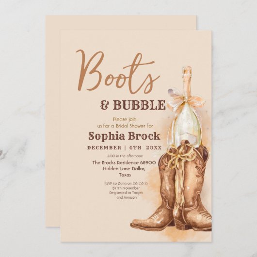  Boots and Bubbly Bridal Shower Invitation (Devant / Derrière)