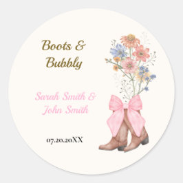 Boots and Bubbly Bridal Shower Ronde Sticker