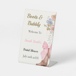 Boots and Bubbly Bridal Shower Welcome Reclamebord Met Voetstuk